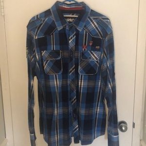 Long sleeve large plaid print button up